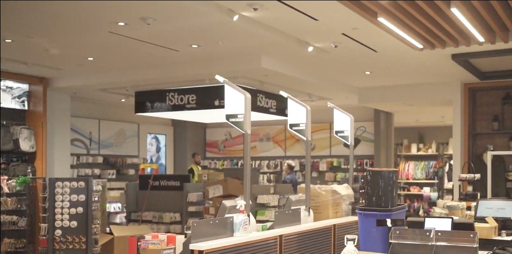 Retail interior illustrating integrated lighting and ceiling finishes